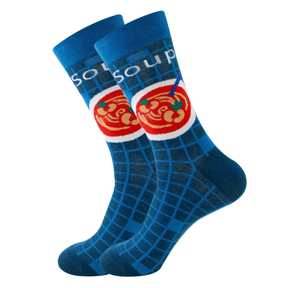 1 pair New Happy Mens Socks Women Novelty Cartoon Sock Combed Cotton Funny Men's Big Size Crew Hip Hop Thick Long Socks