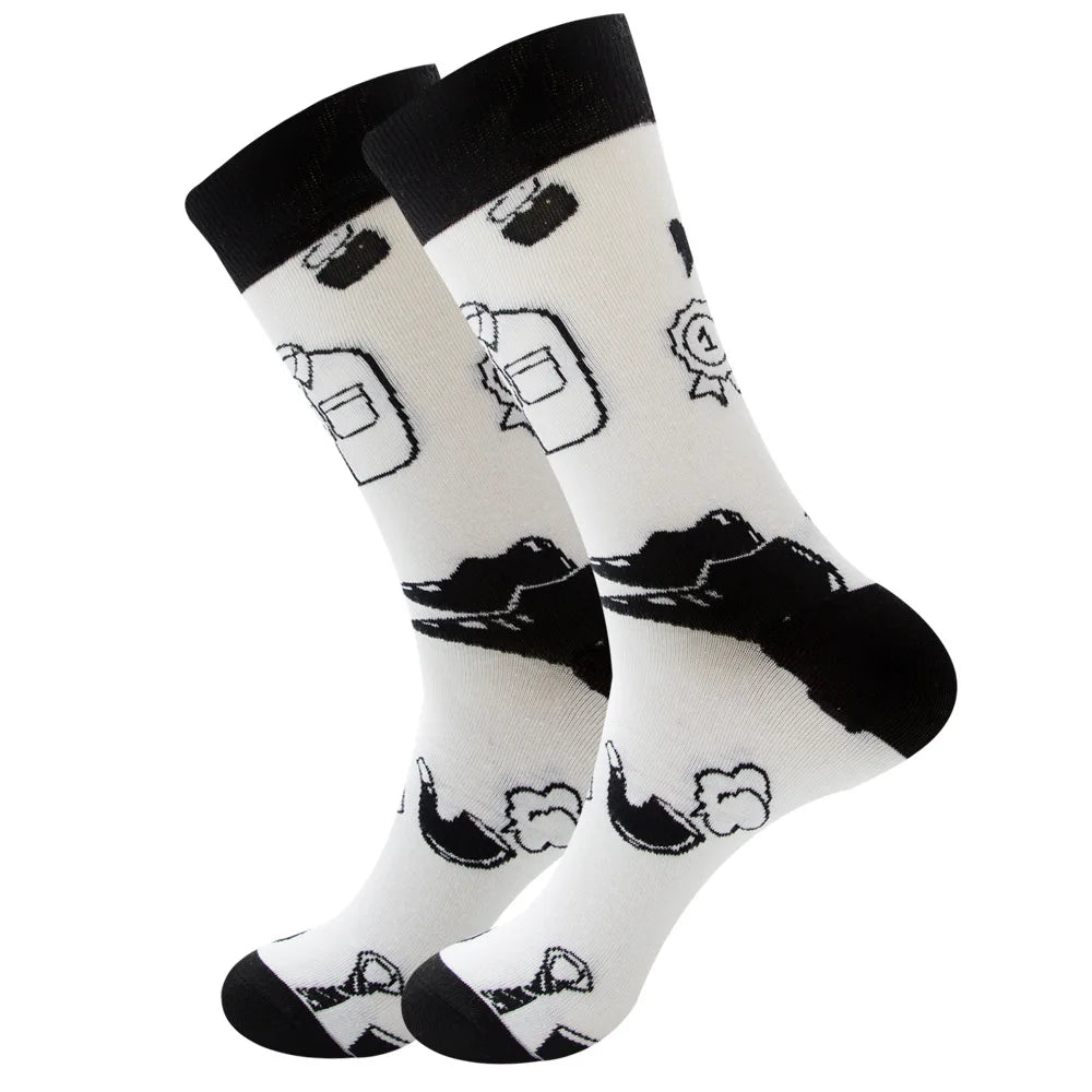 1 pair New Happy Mens Socks Women Novelty Cartoon Sock Combed Cotton Funny Men's Big Size Crew Hip Hop Thick Long Socks