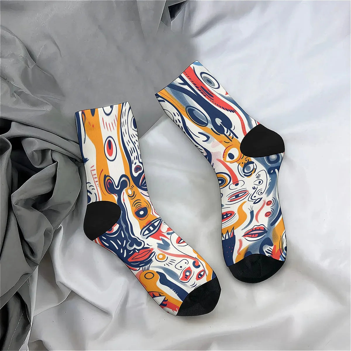 Novelty men's socks Abstract art graffiti print funny happy compression socks retro hip hop trend elements casual party sports