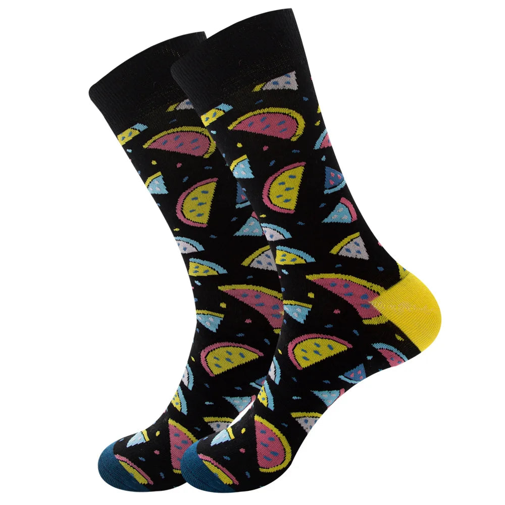 1 pair New Happy Mens Socks Women Novelty Cartoon Sock Combed Cotton Funny Men's Big Size Crew Hip Hop Thick Long Socks