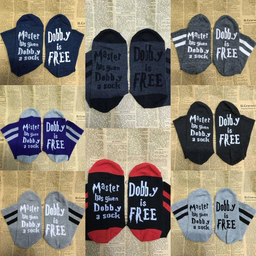 Novelty ‘Master Has Given Dobby A Sock‘ ‘Dobby Is Free’ Men Funny Soft Cotton Casual Letter Sokken Dropship