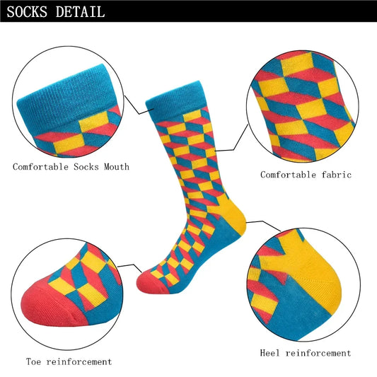 5 Pairs Novelty Men's Cotton Socks Colorful Pattern Funny Fashion Happy Crew Dress Socks Male Tide Brand Men Cotton Socks