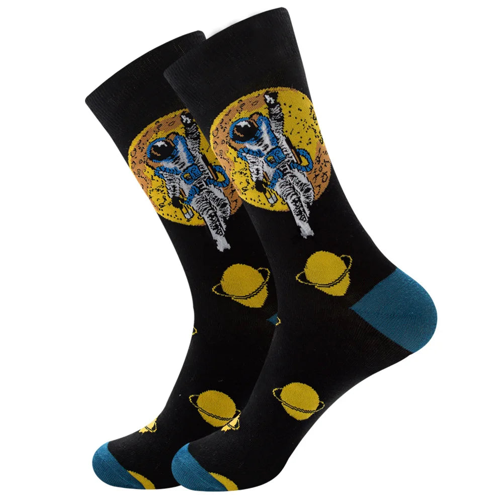 1 pair New Happy Mens Socks Women Novelty Cartoon Sock Combed Cotton Funny Men's Big Size Crew Hip Hop Thick Long Socks