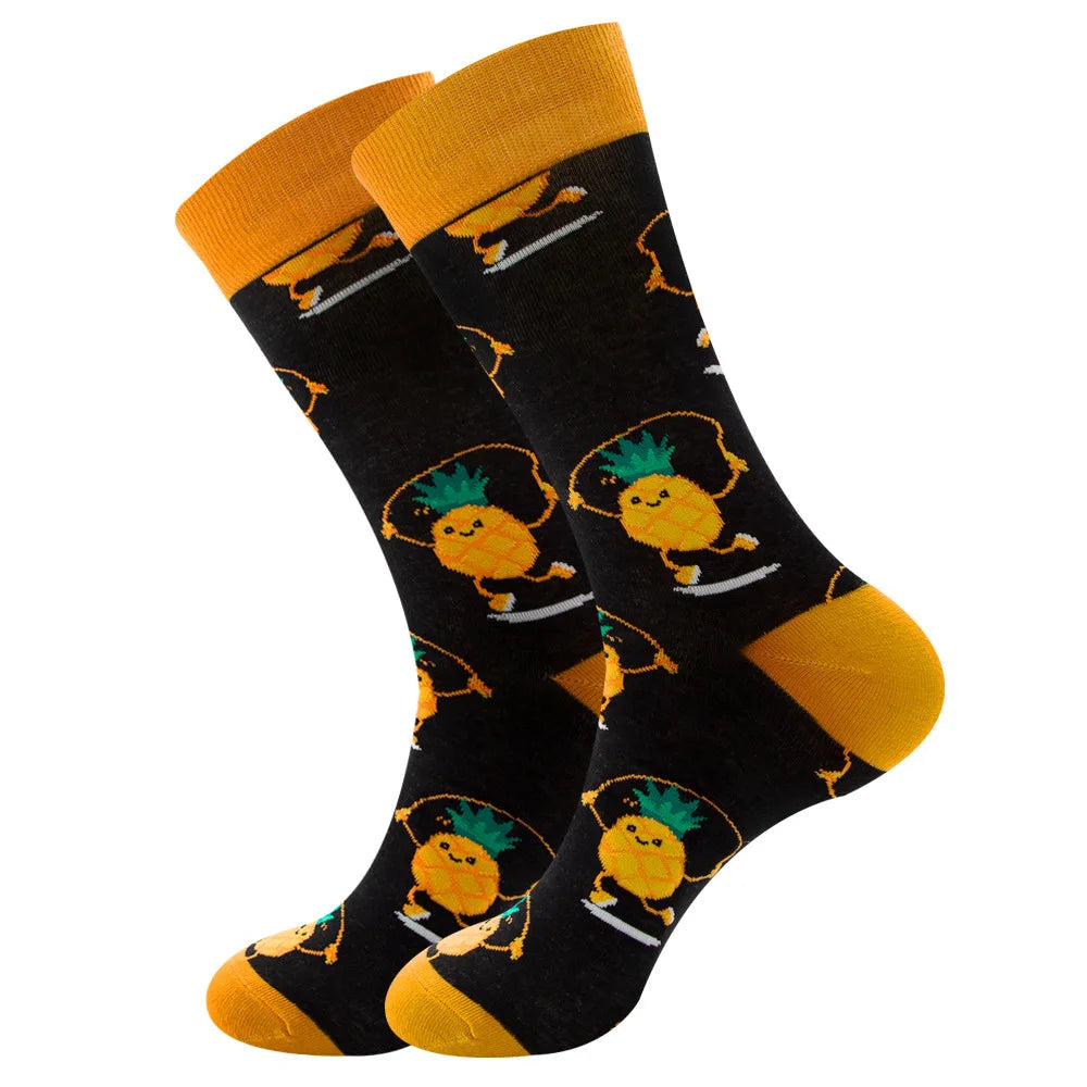 1 pair New Happy Mens Socks Women Novelty Cartoon Sock Combed Cotton Funny Men's Big Size Crew Hip Hop Thick Long Socks