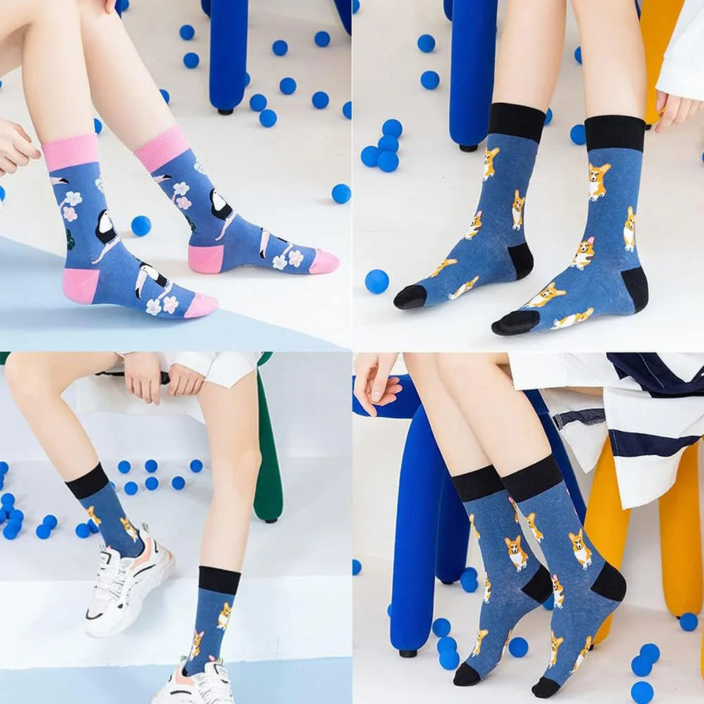 6 Pairs Unisex New Fashion Colorful Happy Casual Socks Dress Harajuku Cute Spaceman Grid Women Funny Socks