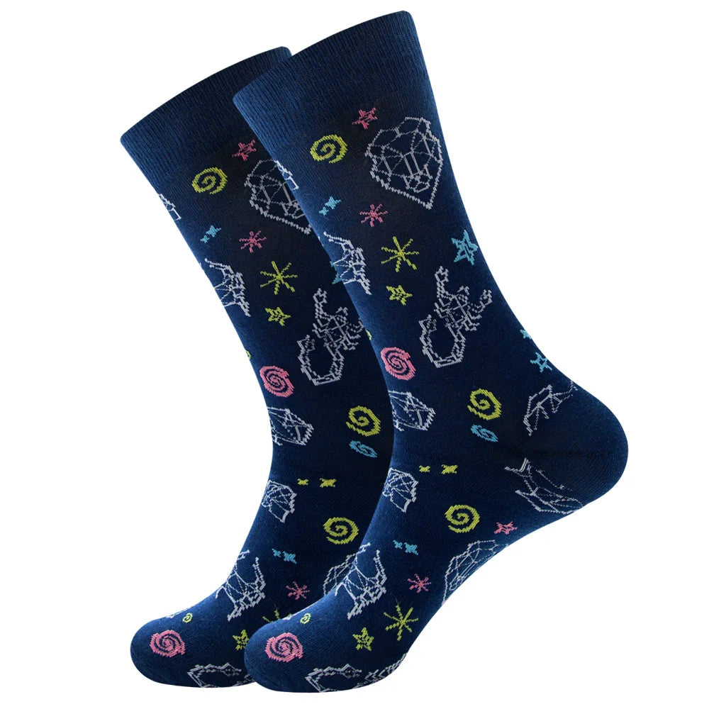 1 pair New Happy Mens Socks Women Novelty Cartoon Sock Combed Cotton Funny Men's Big Size Crew Hip Hop Thick Long Socks