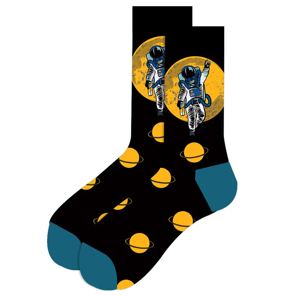 1 pair New Happy Mens Socks Women Novelty Cartoon Sock Combed Cotton Funny Men's Big Size Crew Hip Hop Thick Long Socks