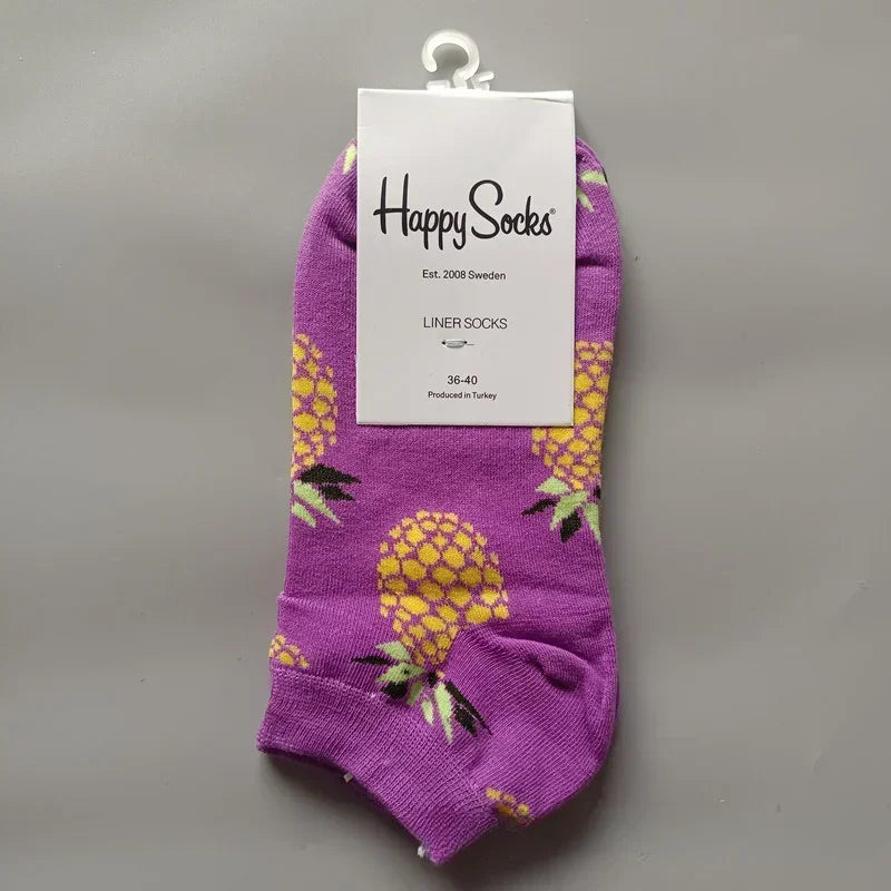 Novelty Happy Funny Mens Graphic Socks Summer Fruit Painting Dress Socks Low Cut SIZE 36-40