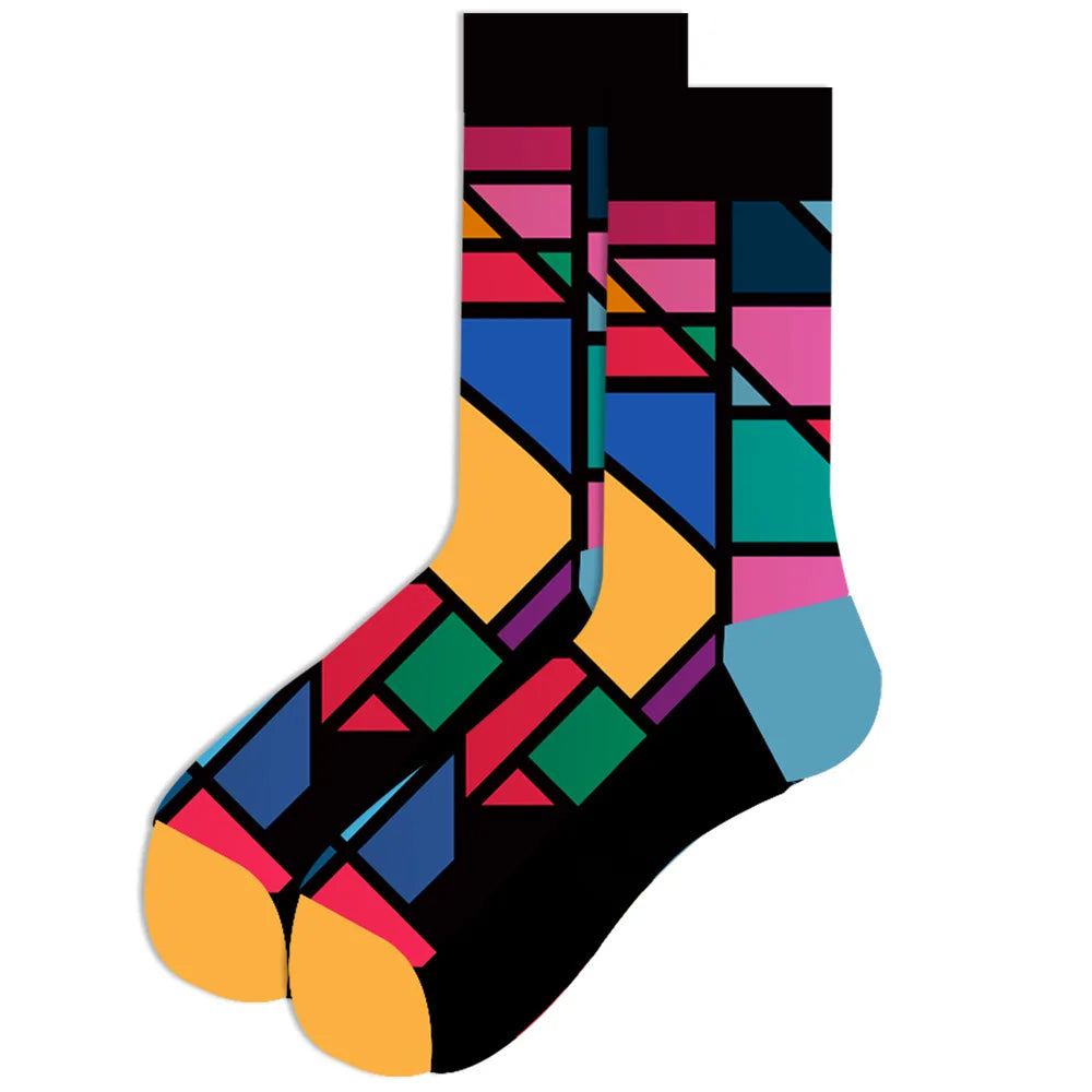 1 pair New Happy Mens Socks Women Novelty Cartoon Sock Combed Cotton Funny Men's Big Size Crew Hip Hop Thick Long Socks