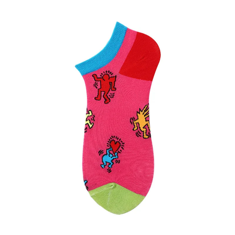Novelty Men Short Socks Boat High Quality Geometric Fruit Sushi Colorful Pattern Fashion Socks