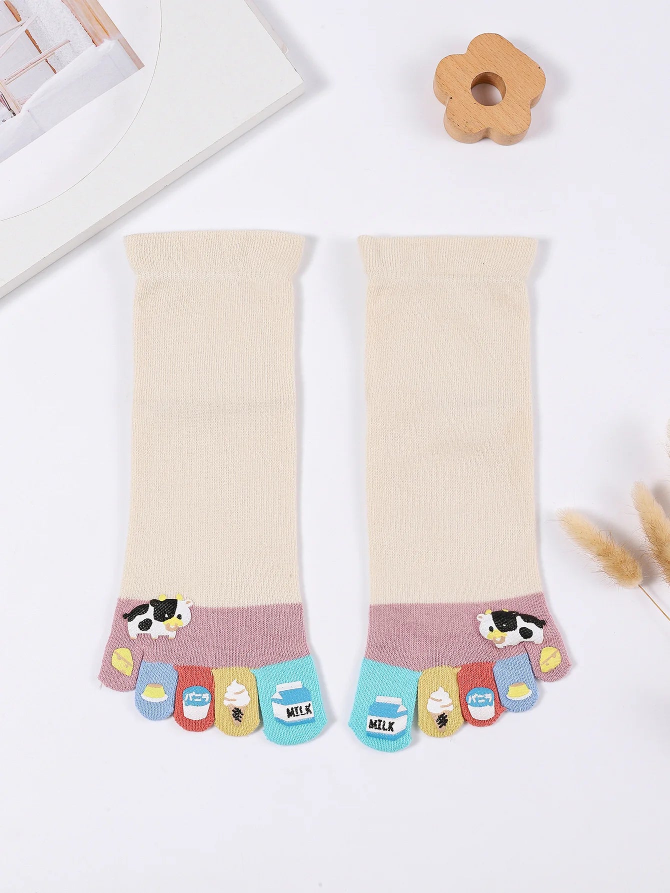 Novelty Cute Ankle Five Finger Happy Socks Woman Print Cotton Dispensing White Harajuku Girl No Show Funny Socks with Toes New
