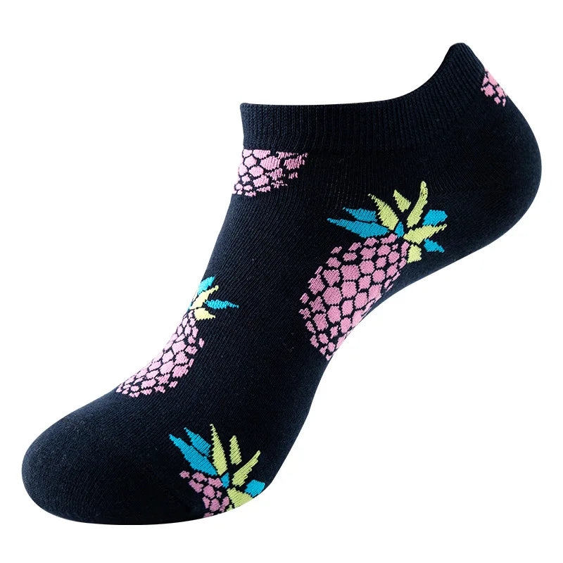 Novelty Men Short Socks Boat High Quality Geometric Fruit Sushi Colorful Pattern Fashion Socks