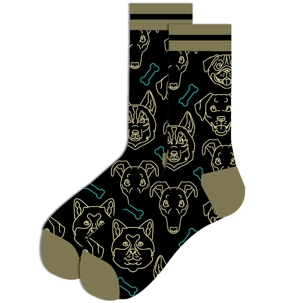 1 pair New Happy Mens Socks Women Novelty Cartoon Sock Combed Cotton Funny Men's Big Size Crew Hip Hop Thick Long Socks