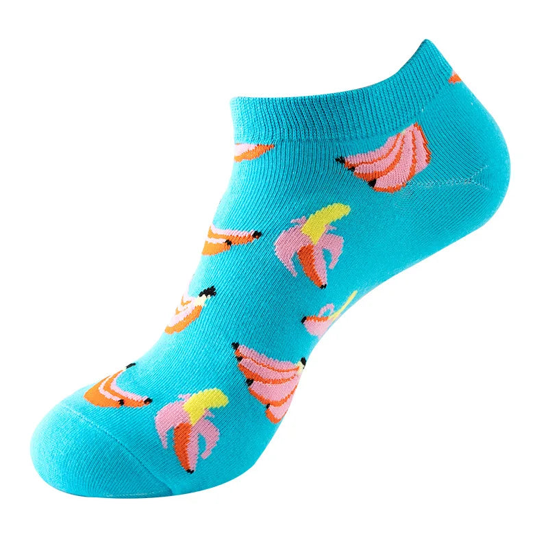 Novelty Men Short Socks Boat High Quality Geometric Fruit Sushi Colorful Pattern Fashion Socks