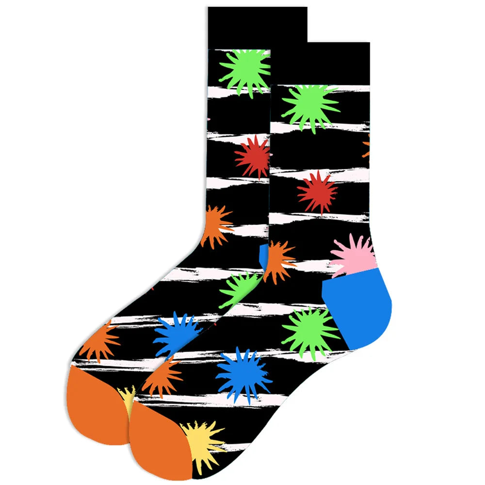 1 pair New Happy Mens Socks Women Novelty Cartoon Sock Combed Cotton Funny Men's Big Size Crew Hip Hop Thick Long Socks