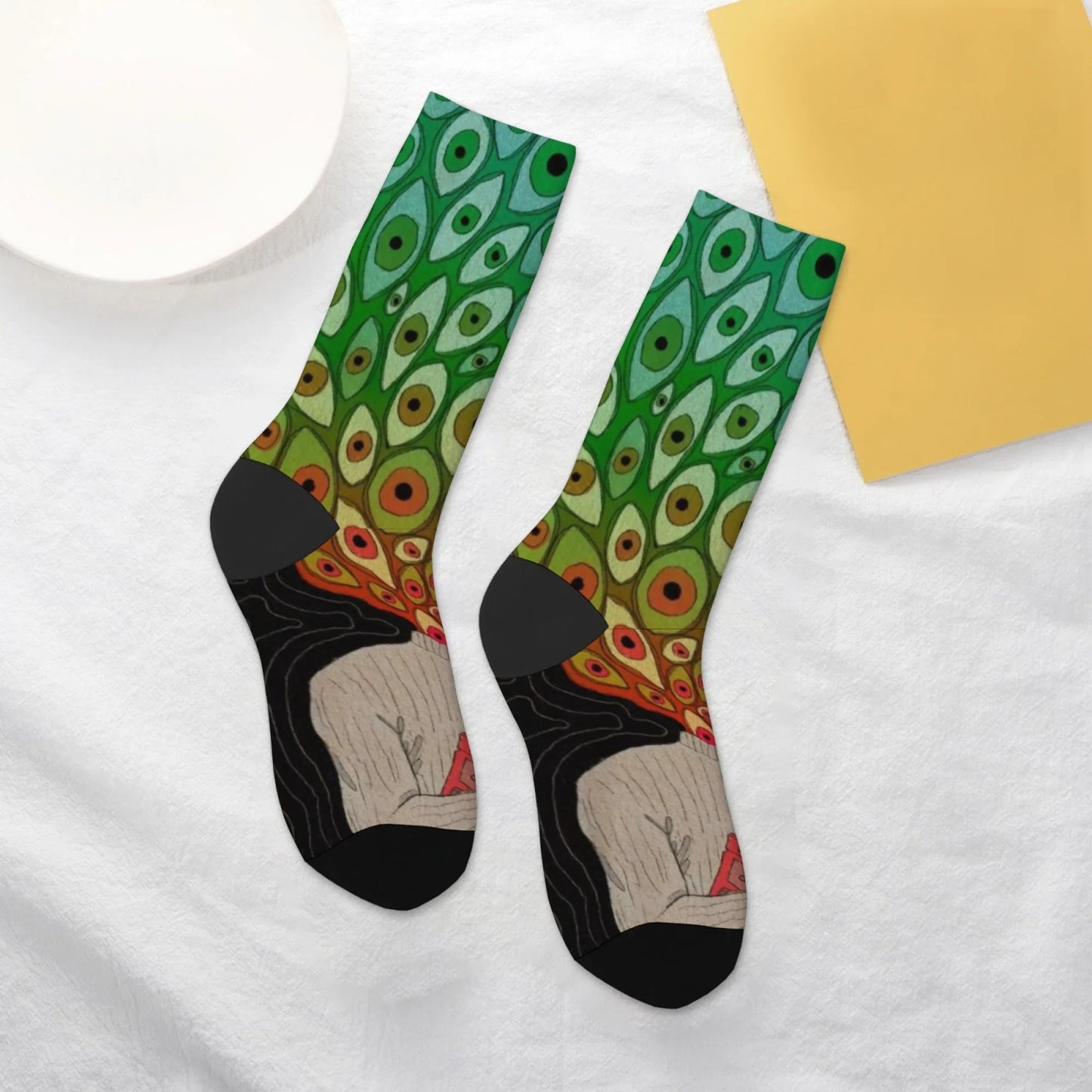 1 Pair 2025 New Unisex Socks Whimsical Novelty Cartoon Intricate Multicolored Eye Patterns Design Comfort Fashion Stocking