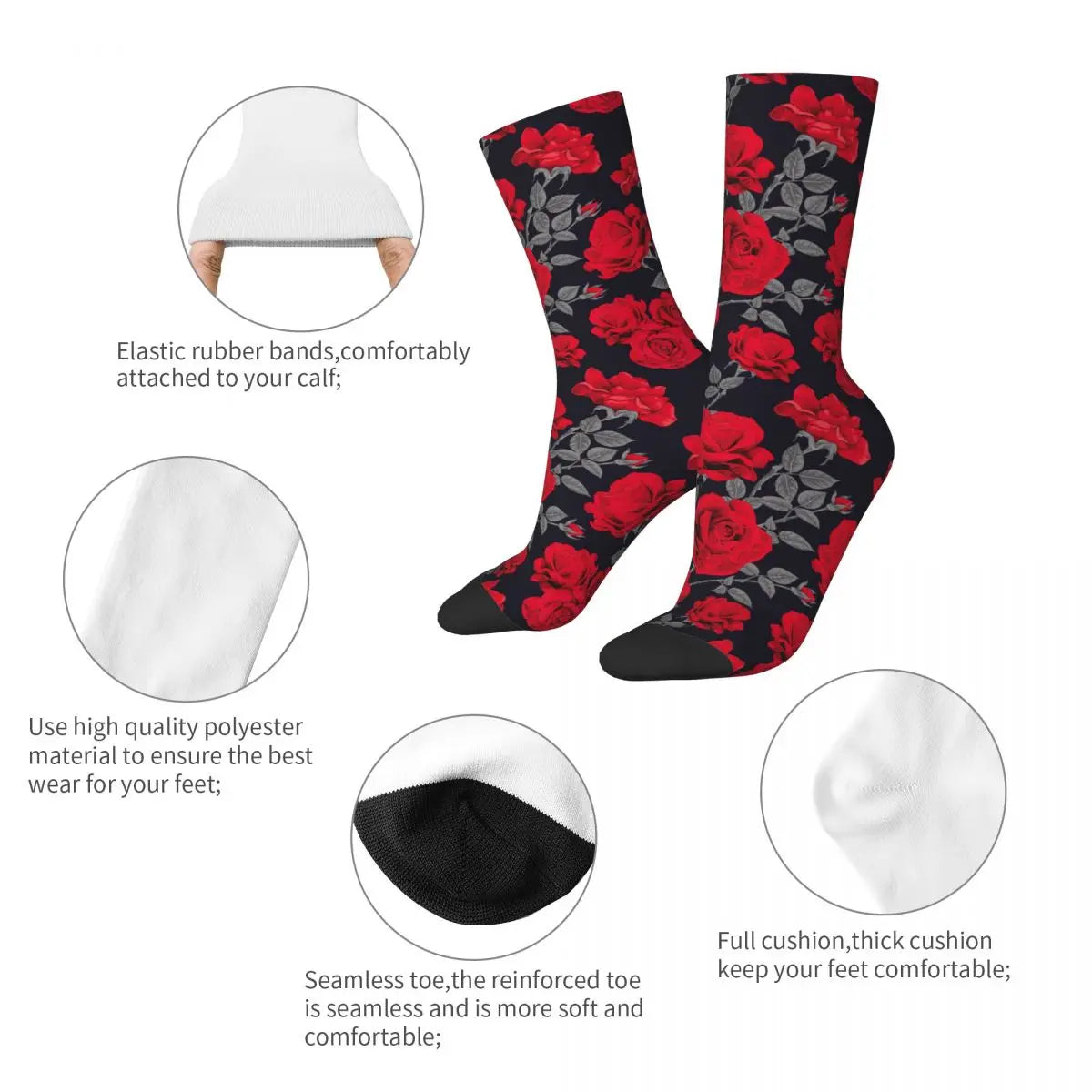 New Men's Socks Novelty Red Rose Flowers Vintage Sock Polyester Sport Women Socks Spring Summer Autumn Winter
