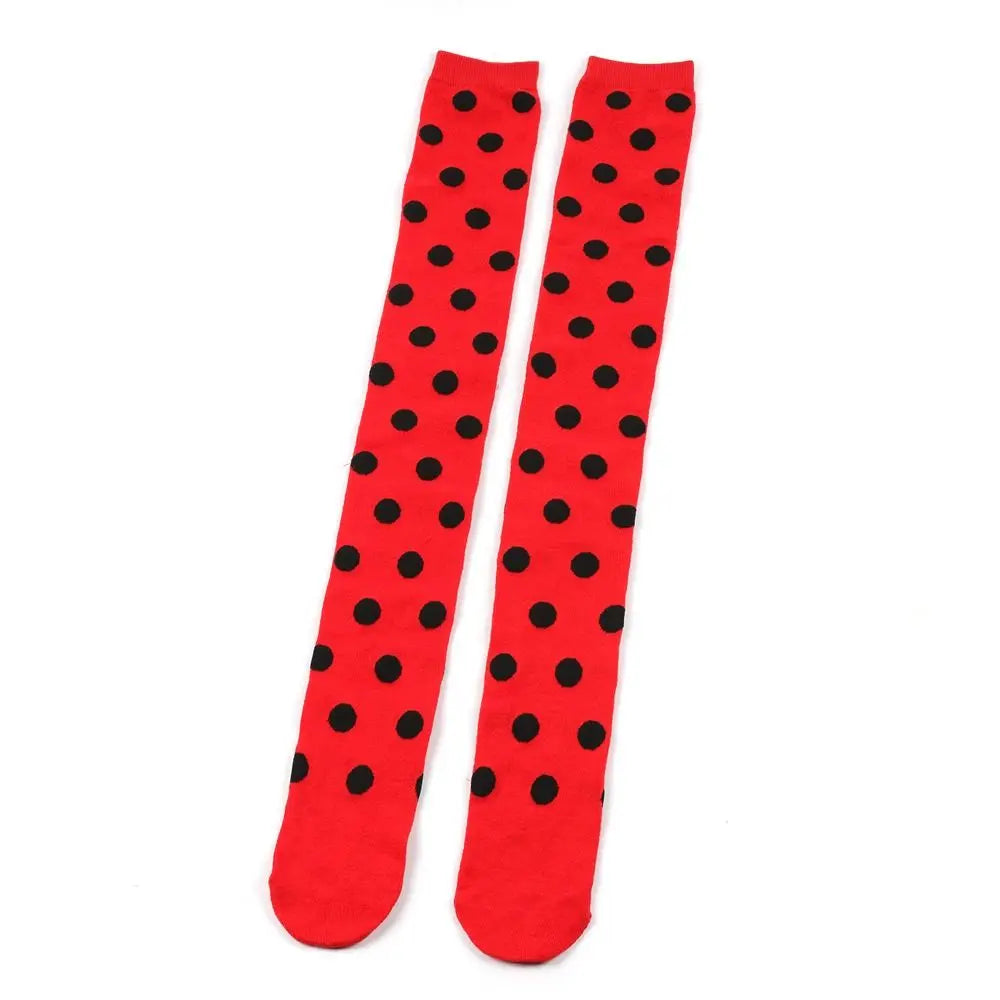 Novelty Polka Dot Thigh High Stockings Ladybug 80s 90s Red Black Dot Socks Knee High Socks for Women