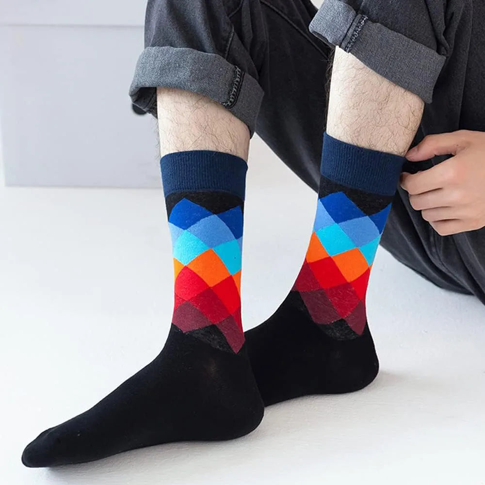 6 Pairs Unisex New Fashion Colorful Happy Casual Socks Dress Harajuku Cute Spaceman Grid Women Funny Socks