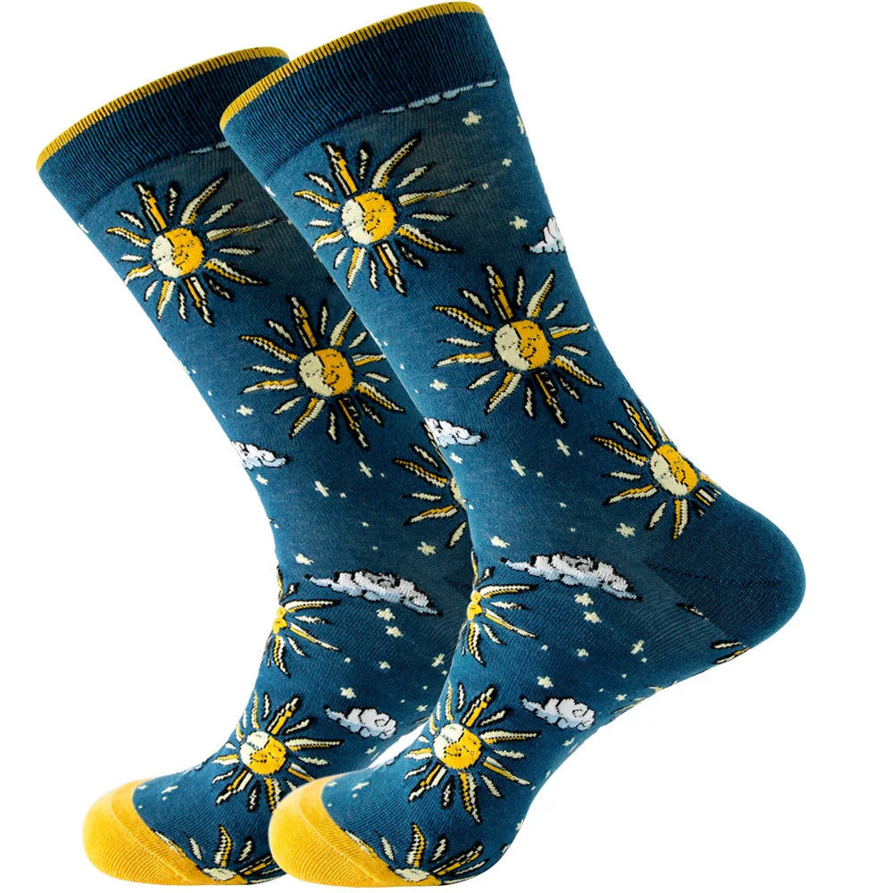 1 pair New Happy Mens Socks Women Novelty Cartoon Sock Combed Cotton Funny Men's Big Size Crew Hip Hop Thick Long Socks