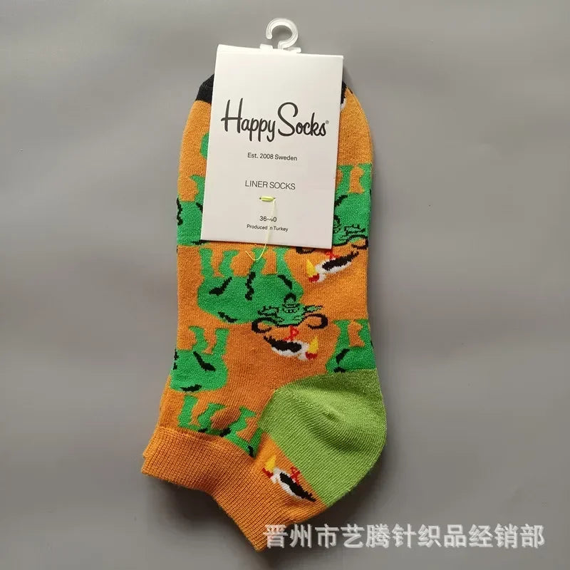 Novelty Happy Funny Mens Graphic Socks Summer Fruit Painting Dress Socks Low Cut SIZE 36-40