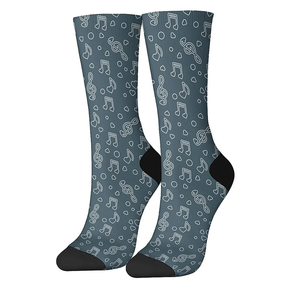 Note Music pattern Versatilemen's novelty midtube socks fashionable and cute versatile style breathable and warm perfect gift