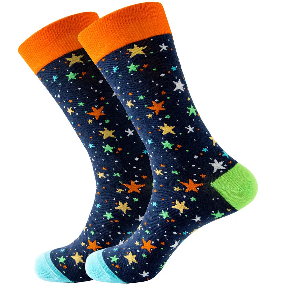 1 pair New Happy Mens Socks Women Novelty Cartoon Sock Combed Cotton Funny Men's Big Size Crew Hip Hop Thick Long Socks