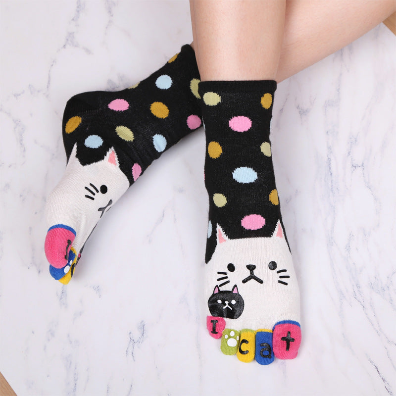Novelty Cute Ankle Five Finger Happy Socks Woman Print Cotton Dispensing White Harajuku Girl No Show Funny Socks with Toes New