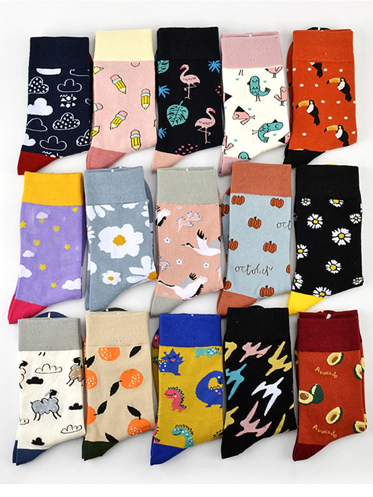 Novelty Skateboard Avocado Flamingo Cartoon Streetwear Kawaii Short Cotton Socks Happy Women Men Animal Warm Funny Cute Socks