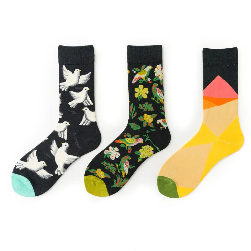 Novelty Happy Funny Men Graphic Socks Combed Cotton Omelette Frog Crazy Burger Salmon Corn Avocado Bird Fish Sock Christmas Gift