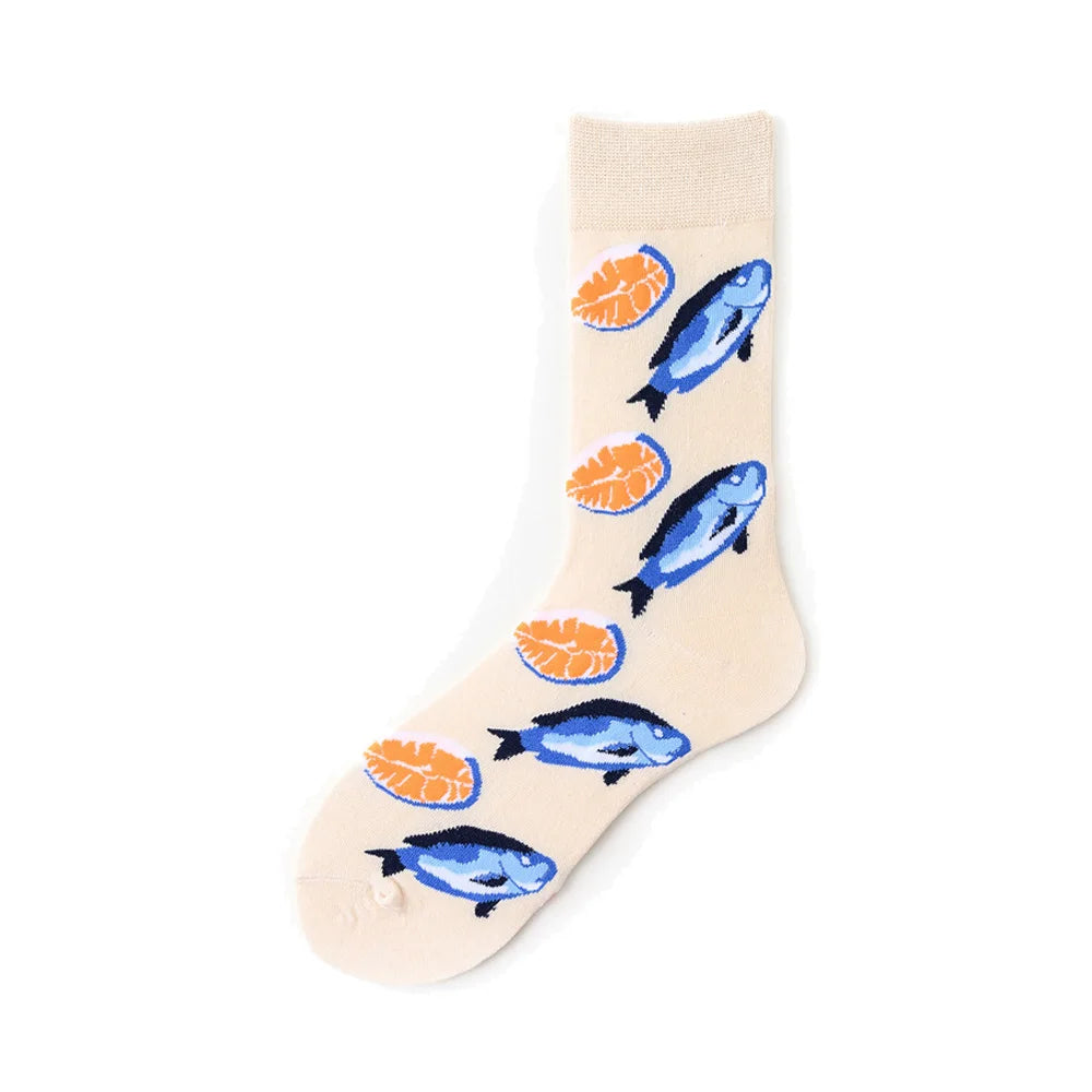 Novelty Happy Funny Men Graphic Socks Wholesale Combed Cotton Omelette Frog Crazy Burger Salmon Corn Avocado Bird Christmas Gift