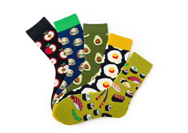 Novelty Happy Funny Men Graphic Socks Combed Cotton Omelette Frog Crazy Burger Salmon Corn Avocado Bird Fish Sock Christmas Gift