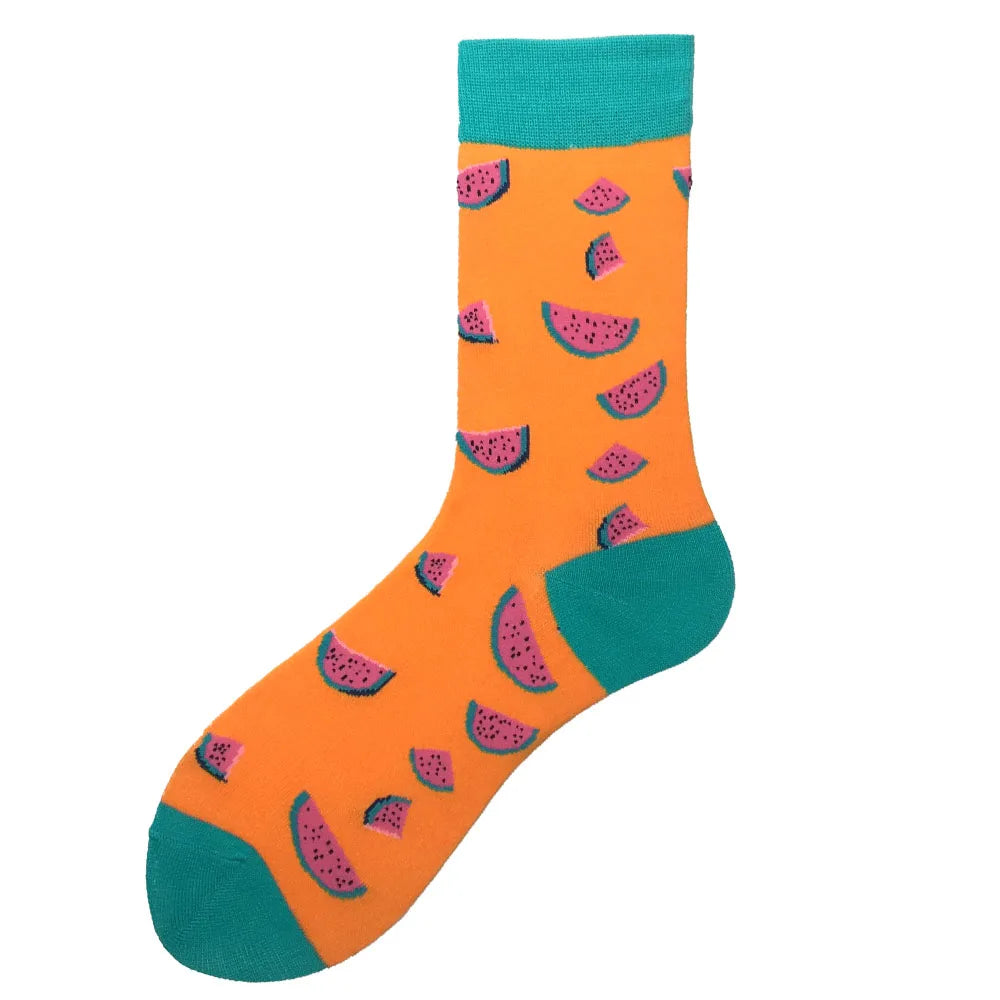 Novelty Happy Funny Men Graphic Socks Wholesale Combed Cotton Omelette Frog Crazy Burger Salmon Corn Avocado Bird Christmas Gift
