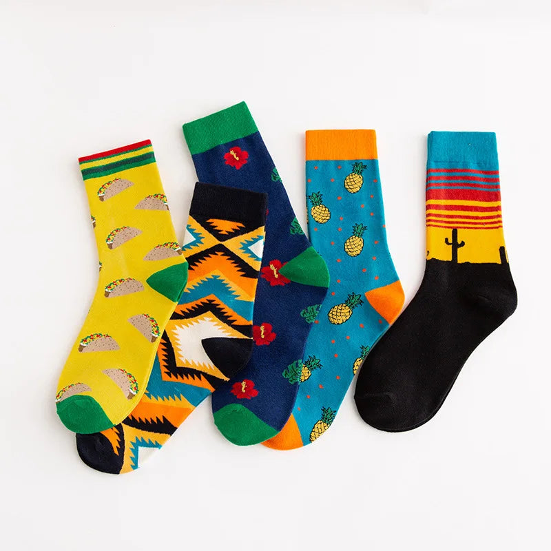 Novelty Happy Funny Men Graphic Socks Combed Cotton Omelette Frog Crazy Burger Salmon Corn Avocado Bird Fish Sock Christmas Gift