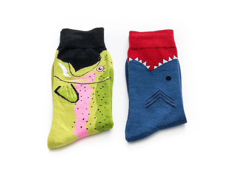 Novelty Happy Funny Men Graphic Socks Combed Cotton Omelette Frog Crazy Burger Salmon Corn Avocado Bird Fish Sock Christmas Gift