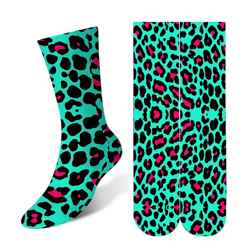 Leopard Snake Sexy Novelty Socks Women Funny Casual Cotton High Knee Socks Female Harajuku Happy Cartoon 3D Printed Men's Socks