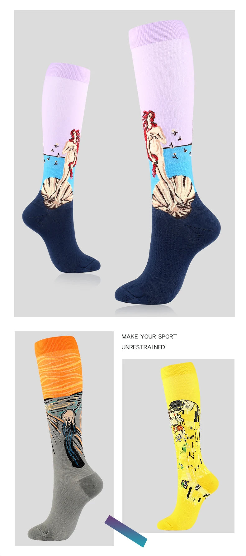 Novelty Funny Compression Socks Men Women Happy Oil Painting Shouting Mona Lisa Smile Hip Hop Nursing Compression Sock Popsocket