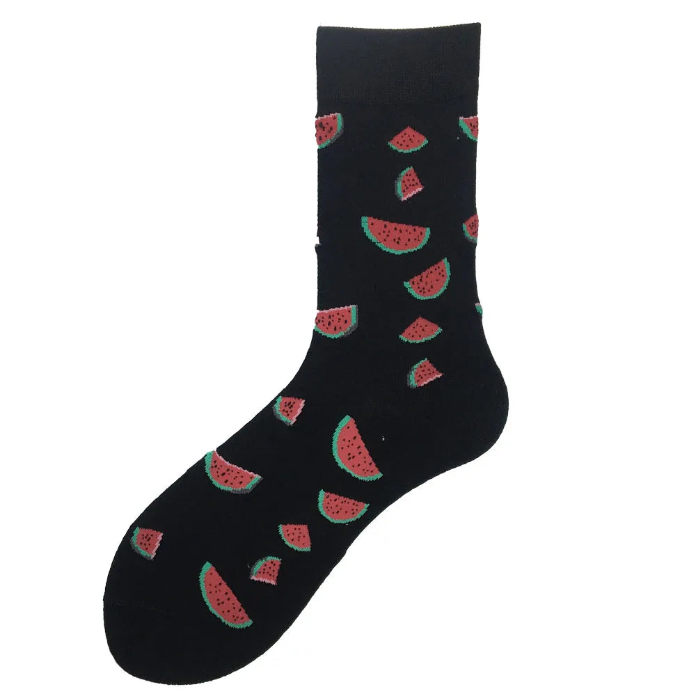 Novelty Happy Funny Men Graphic Socks Wholesale Combed Cotton Omelette Frog Crazy Burger Salmon Corn Avocado Bird Christmas Gift