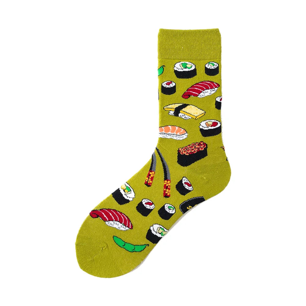 Novelty Happy Funny Men Graphic Socks Wholesale Combed Cotton Omelette Frog Crazy Burger Salmon Corn Avocado Bird Christmas Gift