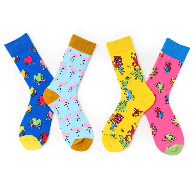 Novelty Happy Funny Men Graphic Socks Combed Cotton Omelette Frog Crazy Burger Salmon Corn Avocado Bird Fish Sock Christmas Gift