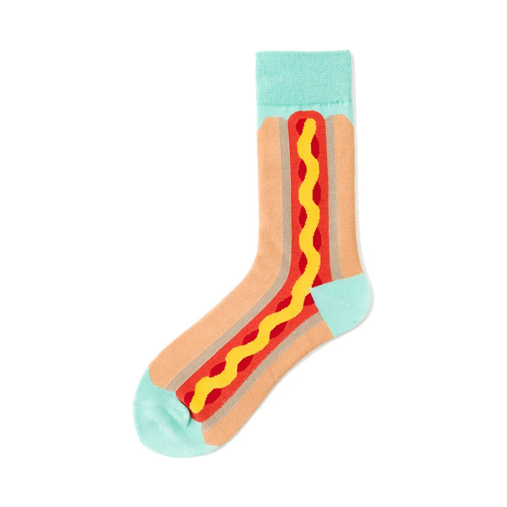 Novelty Happy Funny Men Graphic Socks Wholesale Combed Cotton Omelette Frog Crazy Burger Salmon Corn Avocado Bird Christmas Gift