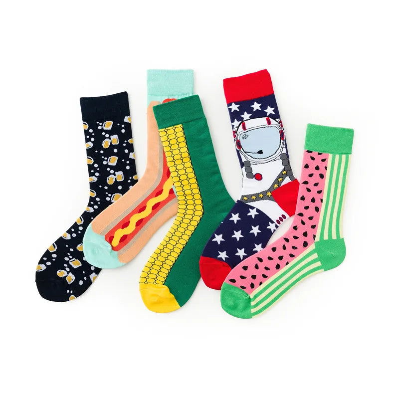 Novelty Happy Funny Men Graphic Socks Combed Cotton Omelette Frog Crazy Burger Salmon Corn Avocado Bird Fish Sock Christmas Gift