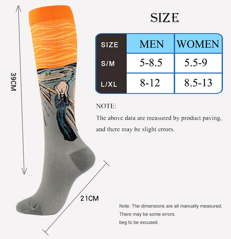 Novelty Funny Compression Socks Men Women Happy Oil Painting Shouting Mona Lisa Smile Hip Hop Nursing Compression Sock Popsocket