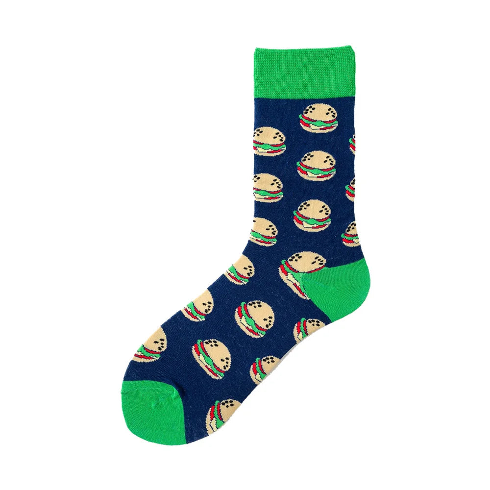 Novelty Happy Funny Men Graphic Socks Wholesale Combed Cotton Omelette Frog Crazy Burger Salmon Corn Avocado Bird Christmas Gift