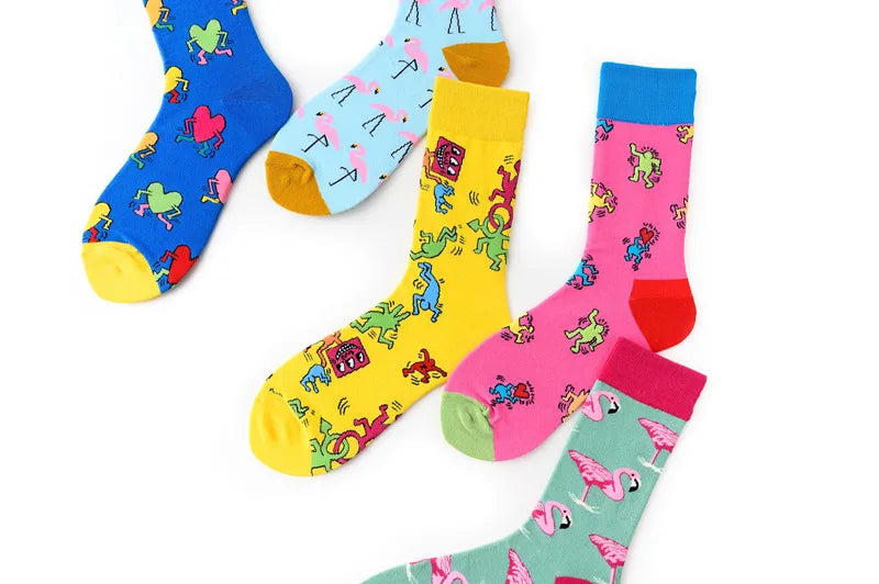 Novelty Happy Funny Men Graphic Socks Combed Cotton Omelette Frog Crazy Burger Salmon Corn Avocado Bird Fish Sock Christmas Gift