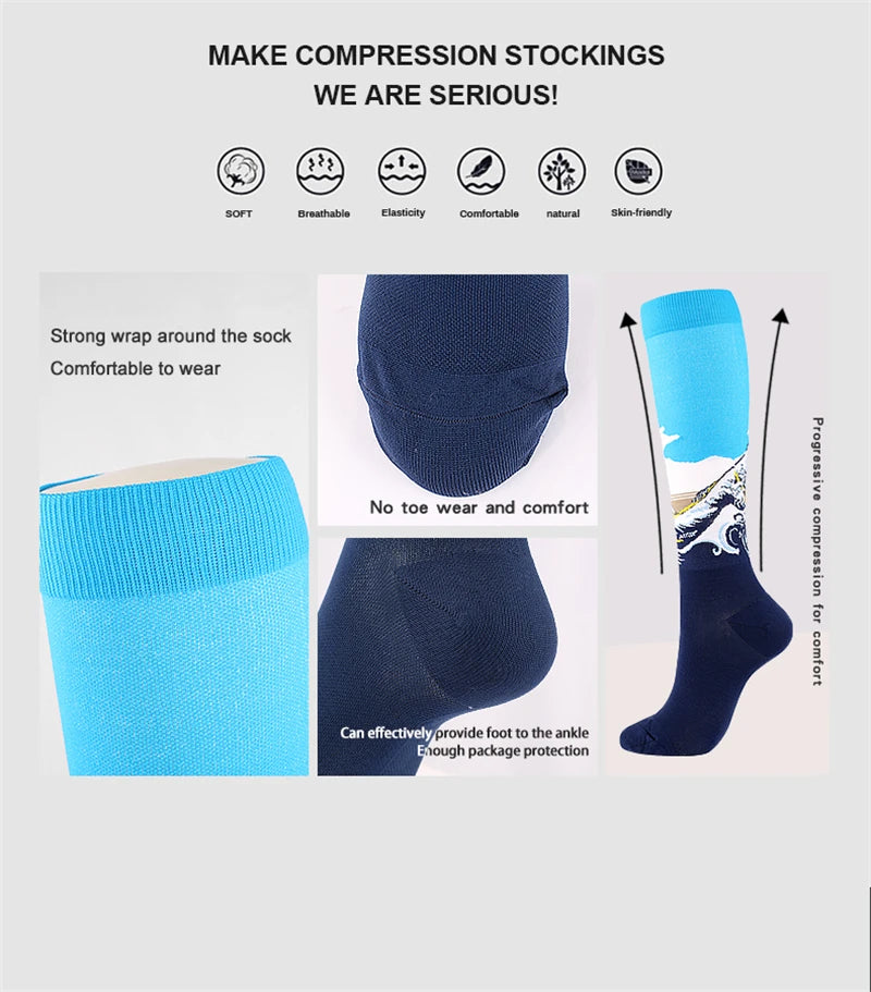 Novelty Funny Compression Socks Men Women Happy Oil Painting Shouting Mona Lisa Smile Hip Hop Nursing Compression Sock Popsocket