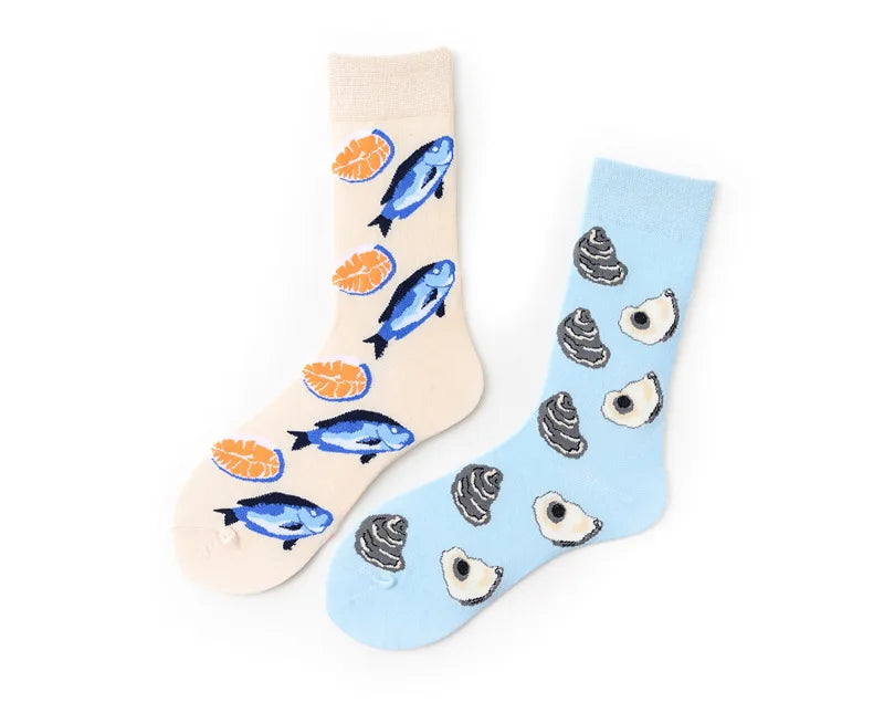 Novelty Happy Funny Men Graphic Socks Combed Cotton Omelette Frog Crazy Burger Salmon Corn Avocado Bird Fish Sock Christmas Gift