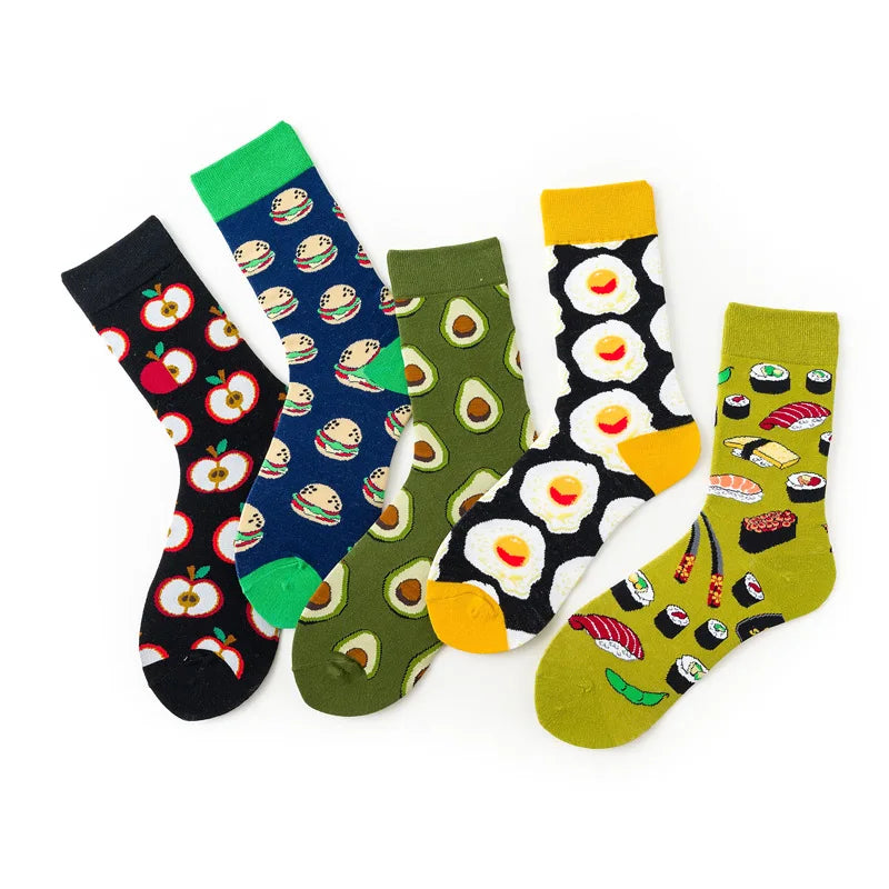 Novelty Happy Funny Men Graphic Socks Combed Cotton Omelette Frog Crazy Burger Salmon Corn Avocado Bird Fish Sock Christmas Gift
