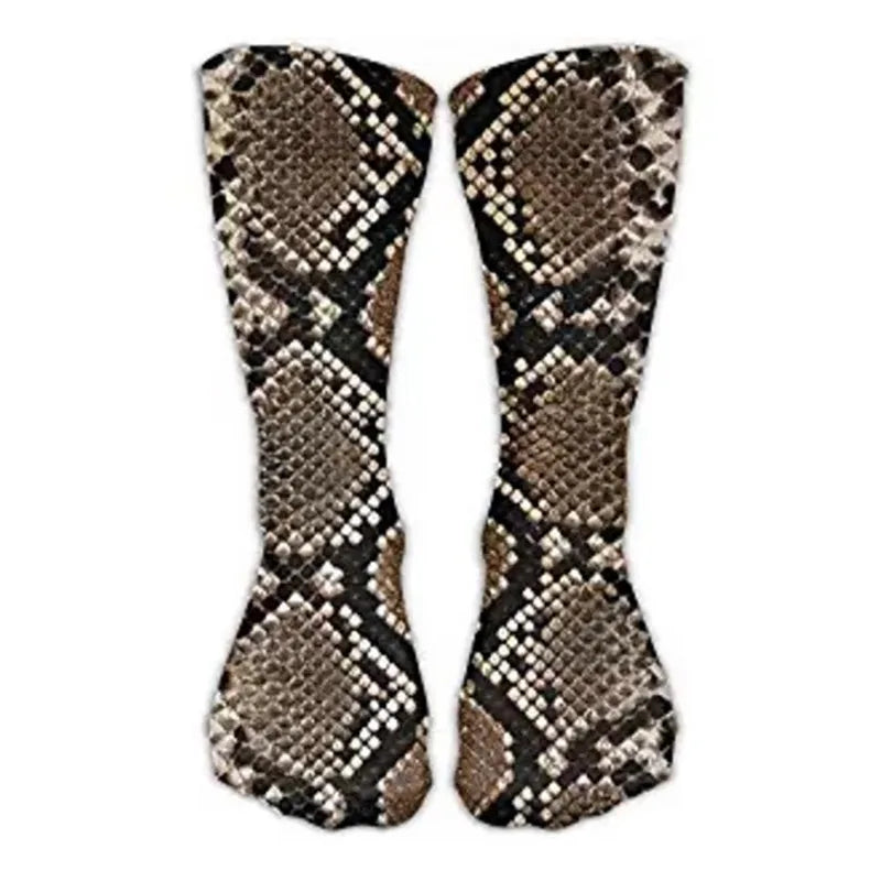 Leopard Snake Sexy Novelty Socks Women Funny Casual Cotton High Knee Socks Female Harajuku Happy Cartoon 3D Printed Men's Socks