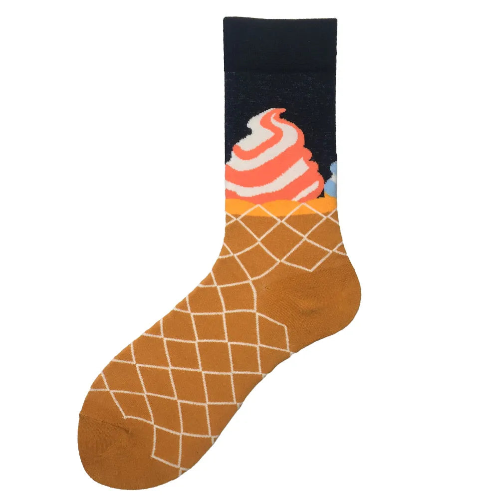 Novelty Happy Funny Men Graphic Socks Wholesale Combed Cotton Omelette Frog Crazy Burger Salmon Corn Avocado Bird Christmas Gift